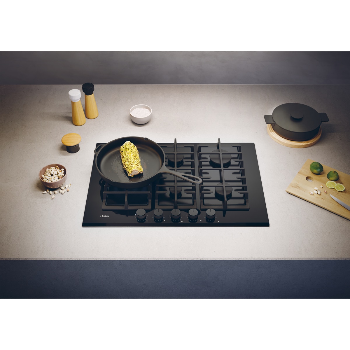 Placa de gas Haier de 75 cm y con Wok lateral - HAVG7WL4BPB Negro-4
