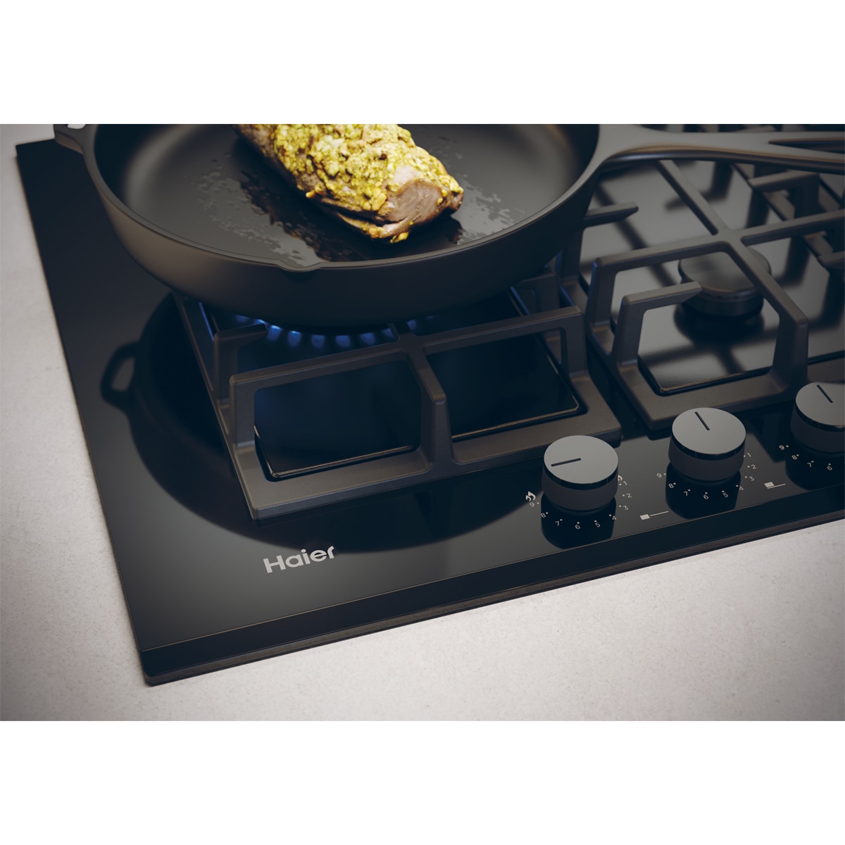 Placa de gas Haier de 75 cm y con Wok lateral - HAVG7WL4BPB Negro-7