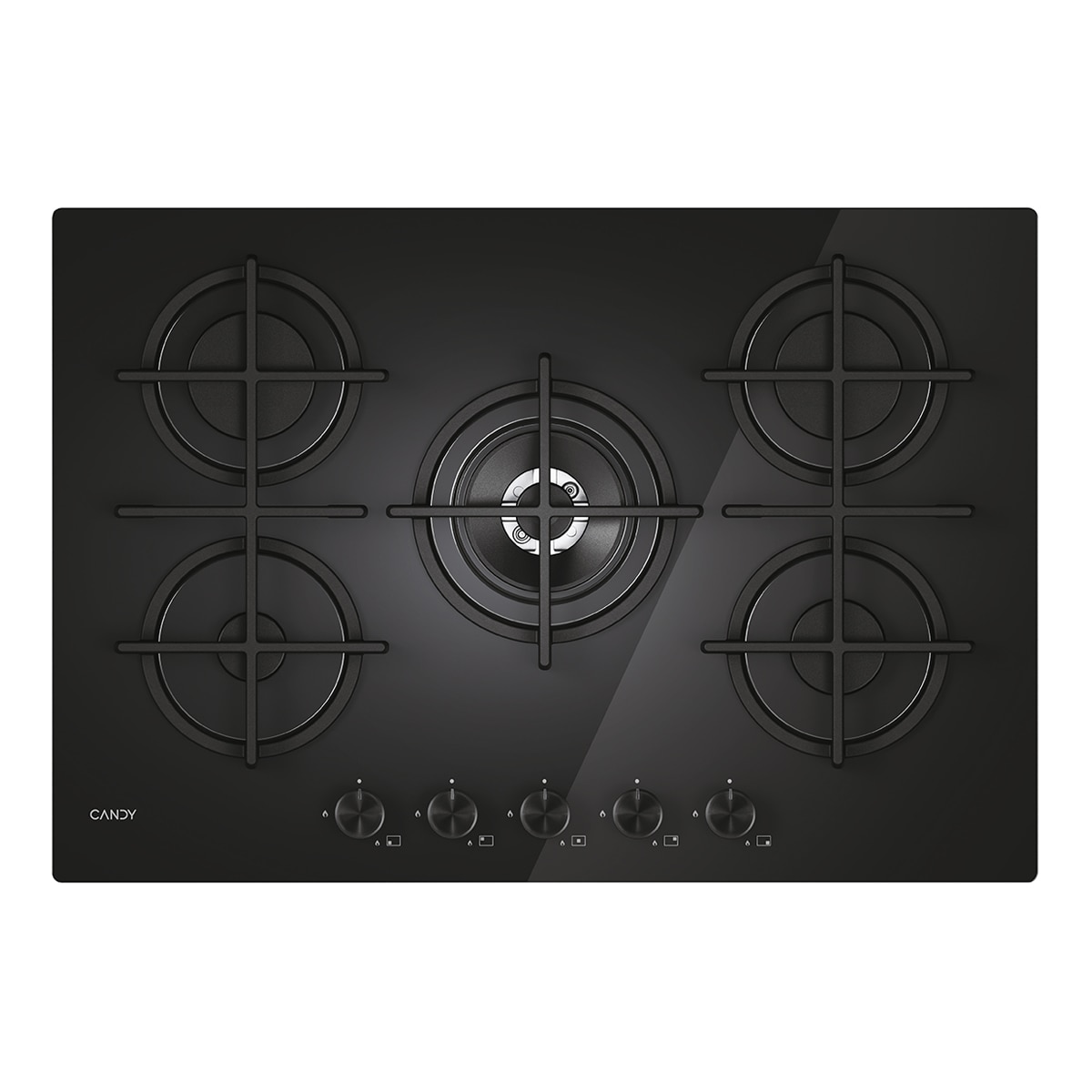 Placa de gas Candy con 5 quemadores - CVG74WTB Negro-1