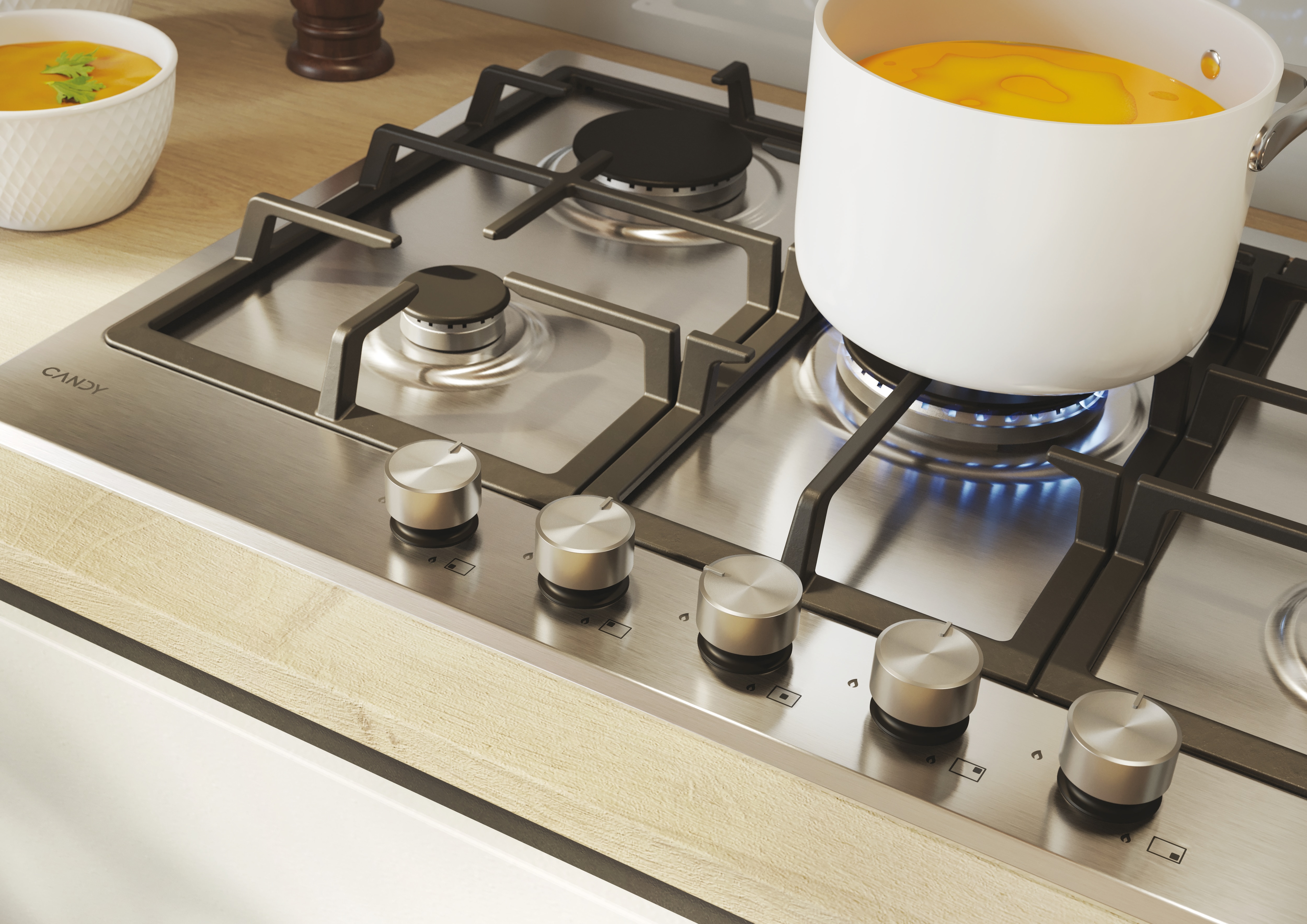 Placa de gas Candy con 5 quemadores - CHG74WTX Inox-5