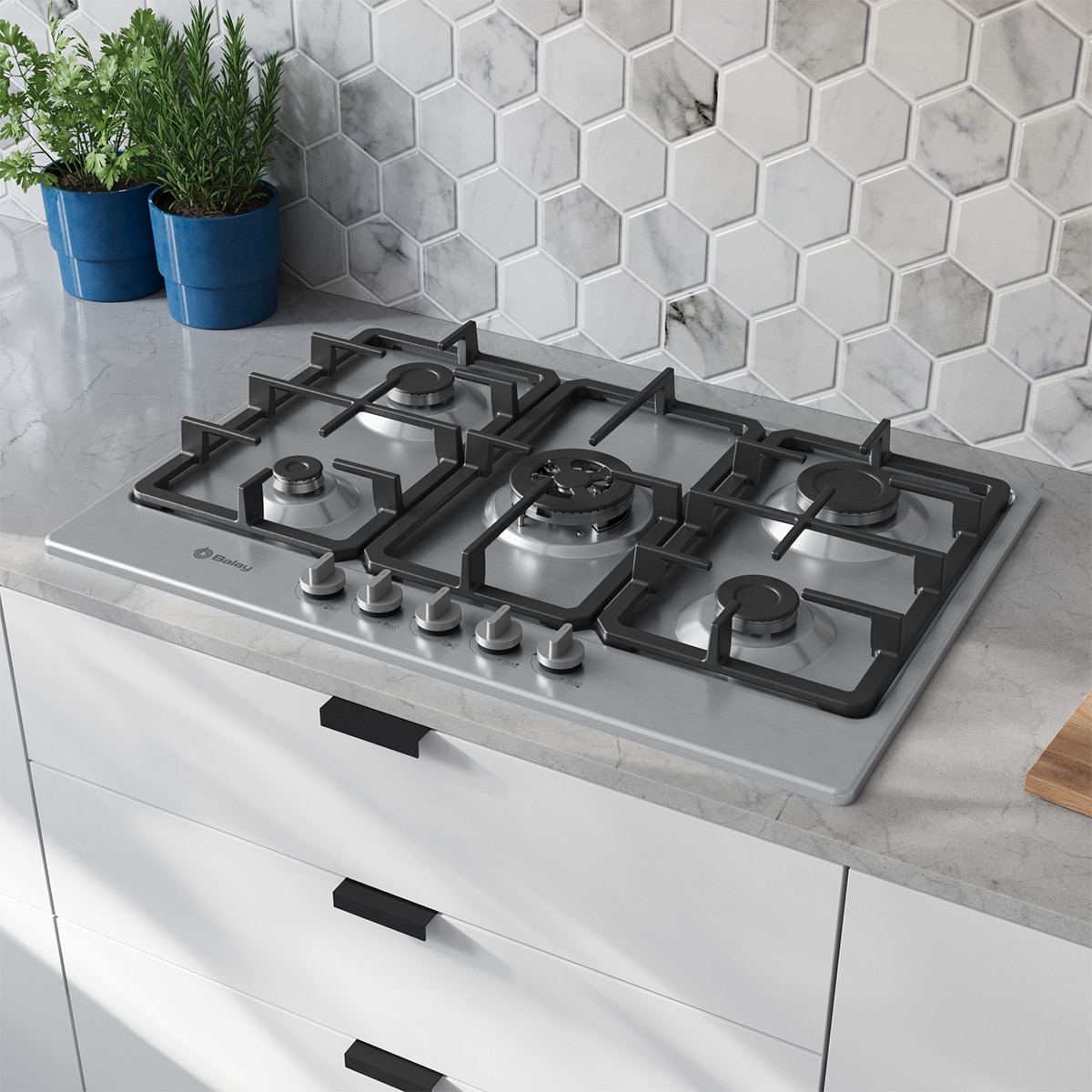 Placa de gas Balay, 75 cm, Wok, GasStop, Acero - 3ETX576CB Negro-4