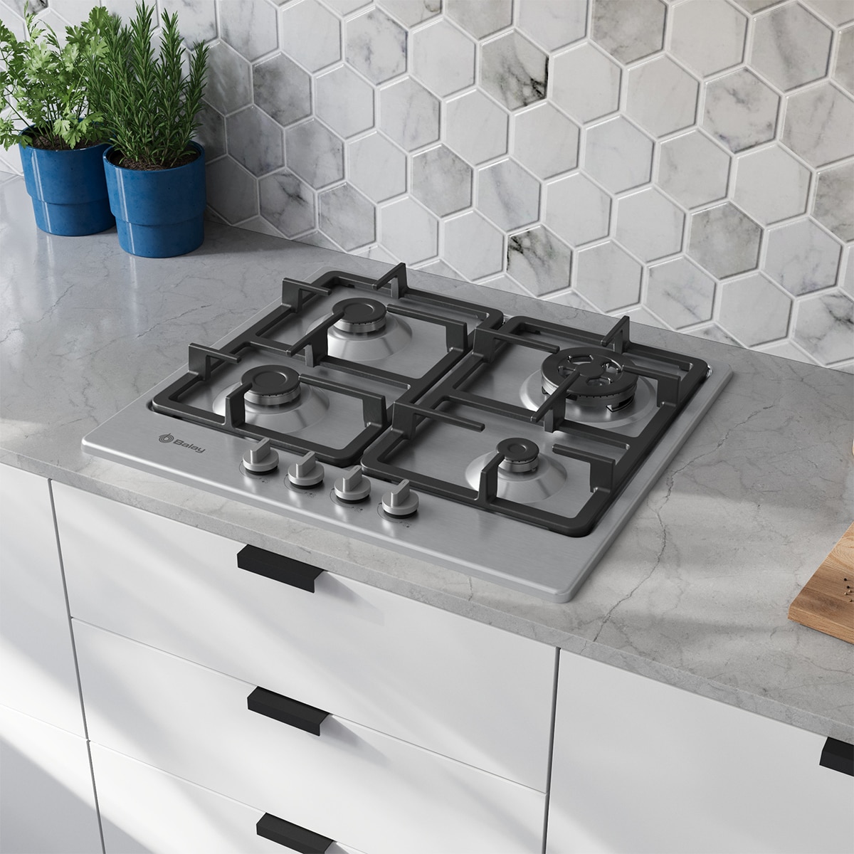 Placa de gas Balay, 60 cm, Wok, GasStop, Acero - 3ETX565CB Negro-3