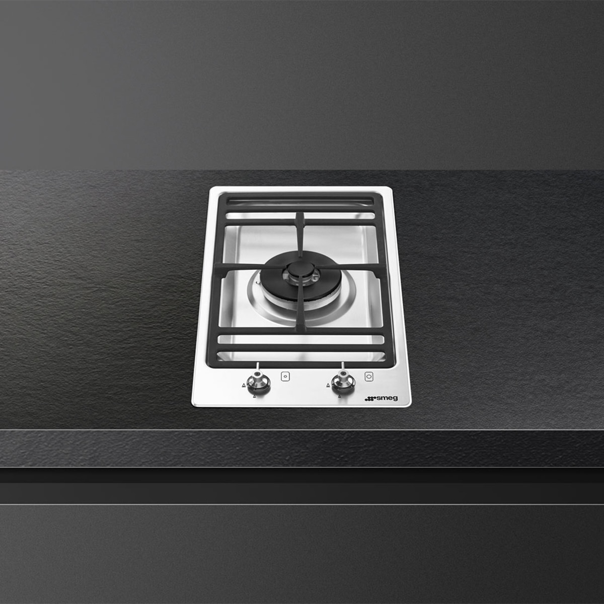 Cocina compacta gas SMEG con 1 zona de cocción y doble corona, 2 mandos y parrillas de fundición - PGF31G2 Acero Inox-2