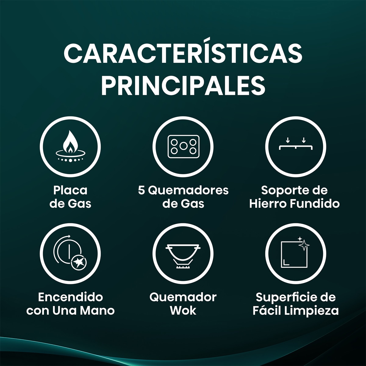 Placa de Gas Hisense con 5 quemadores - GG773B Cristal negro-3