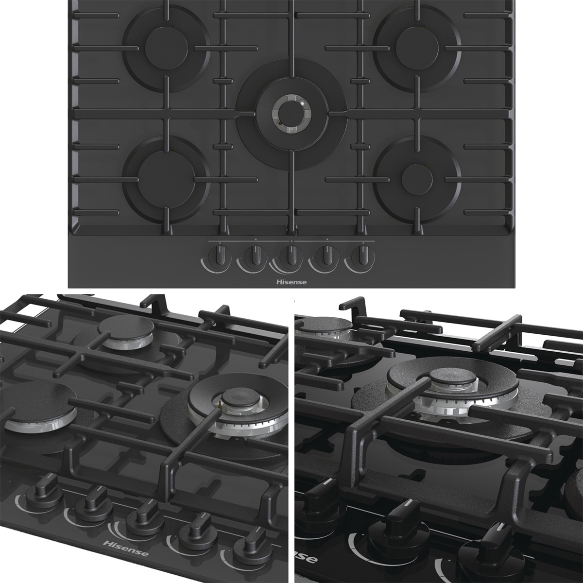 Placa de Gas Hisense con 5 quemadores - GG773B Cristal negro-12