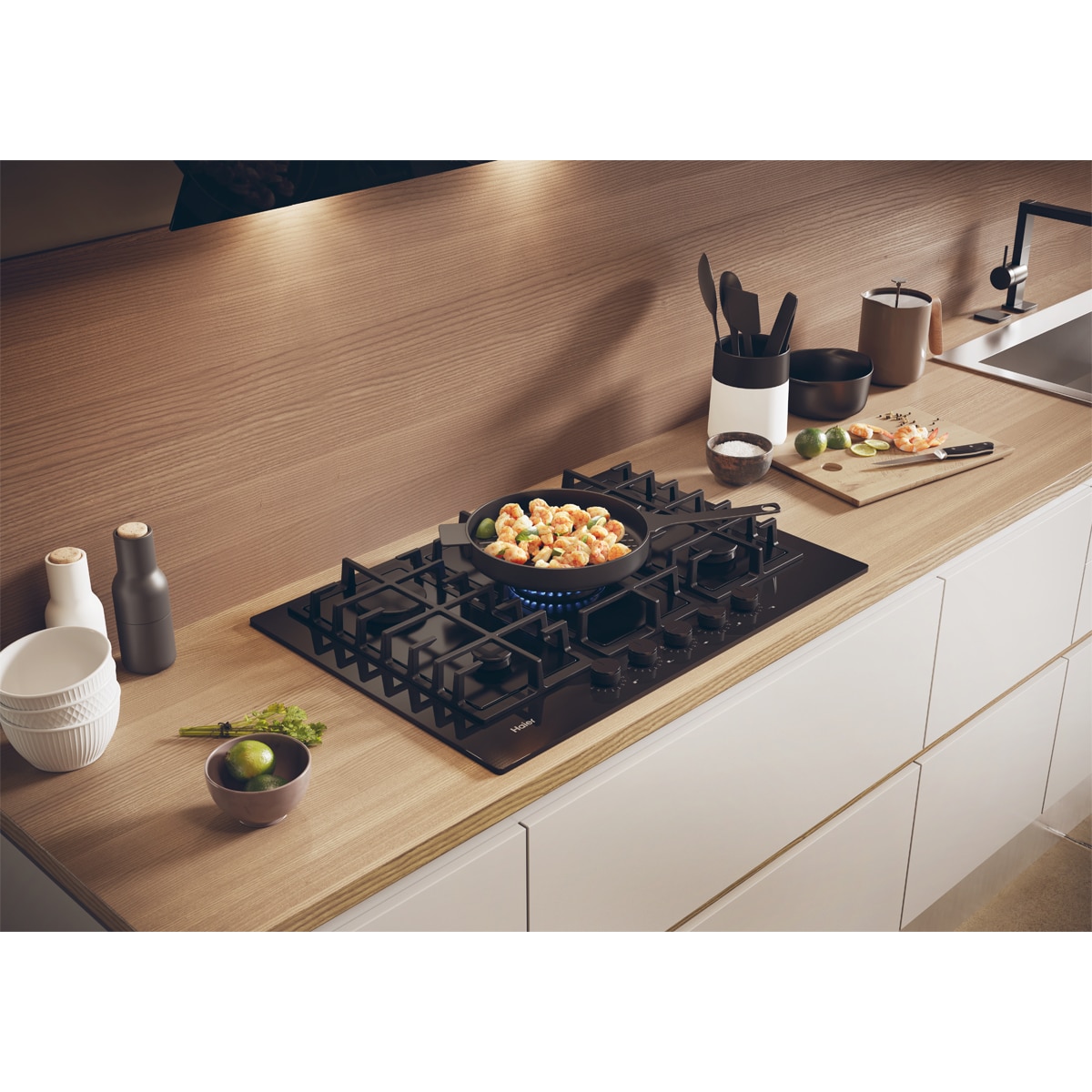 Placa de gas Haier de 75 cm y 5 quemadores - HAVG75TBPB Negro-5