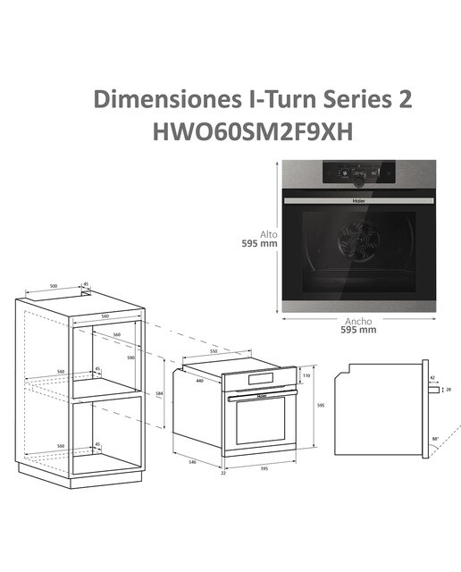 Horno multifunción Haier WIFI, Pirólisis, limpieza Aquálisis, I-Turn Series 2- HWO60SM2F9XH - Inox / Negro Inox / Negro-2