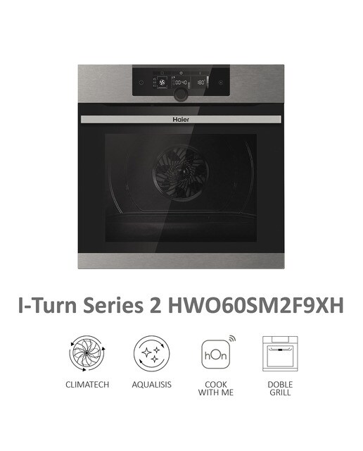 Horno multifunción Haier WIFI, Pirólisis, limpieza Aquálisis, I-Turn Series 2- HWO60SM2F9XH - Inox / Negro Inox / Negro-8