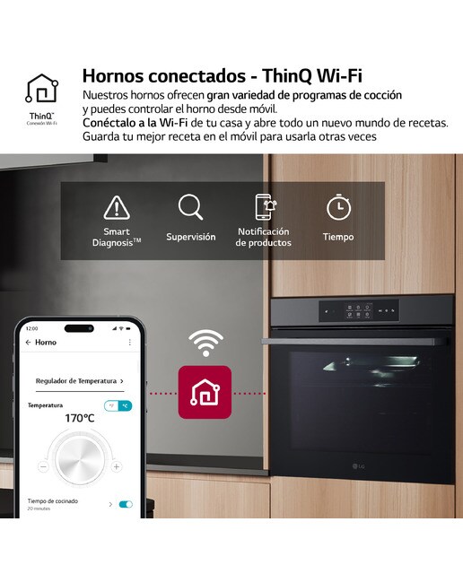 Horno multifunción LG pirolítico, 76 l, display LCD función Instaview, cocina vapor, freidora de aire - WSED7665B - Negro mate Negro mate-8