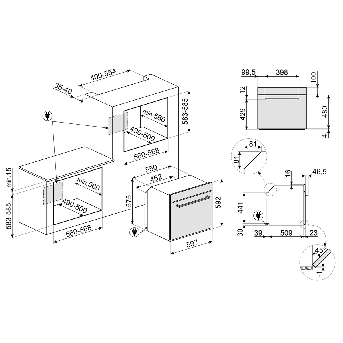 Horno multifunción Smeg, 70 litros, VaporClean, Negro - SF64M3TB Negro-2