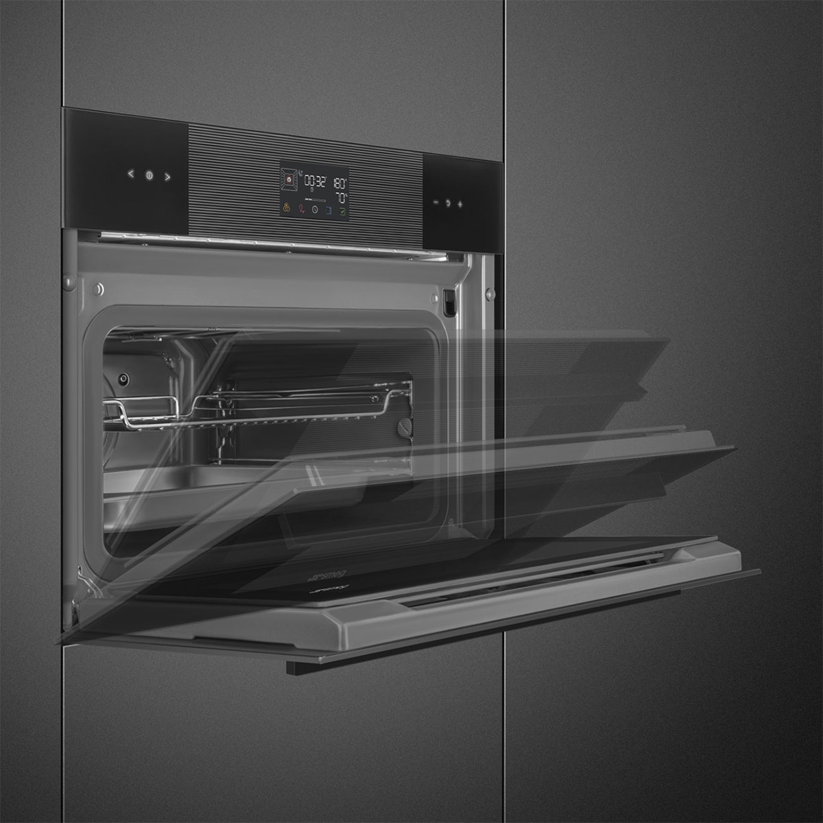 Forno Galileo Steam100 Smeg Linea SO4102S3B3 Combinado com Vaporeira, VaporClean e de 41 Litros - Preto Preto-8
