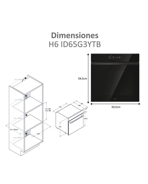 Horno multifunción Haier WIFI, limpieza pirolítica, guía telescópica - H6 ID65G3YTB Negro-4