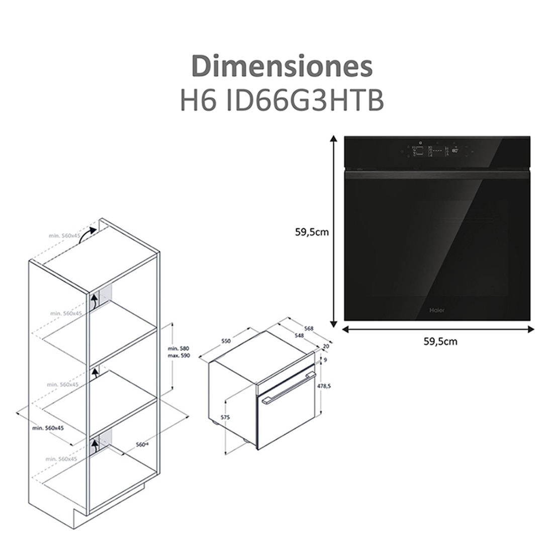 Horno multifunción Haier, Wifi, Limpieza hidrolítica, ID Series 6 - H6 ID66G3HTB Negro-3