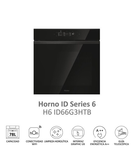 Horno multifunción Haier, Wifi, Limpieza hidrolítica, ID Series 6 - H6 ID66G3HTB Negro-4