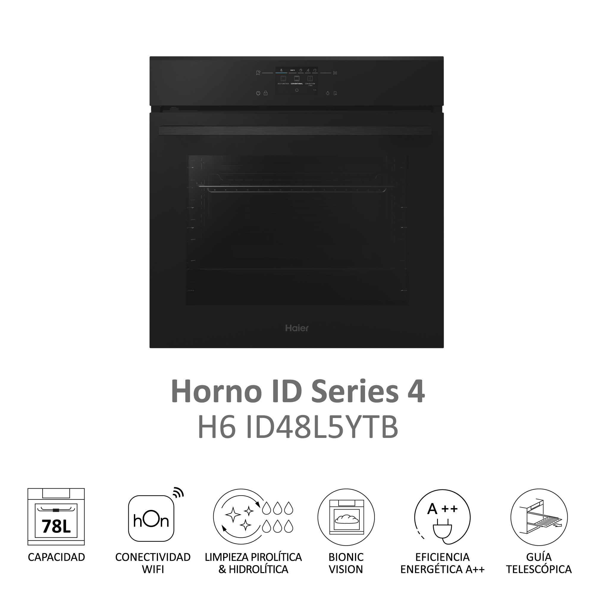 Horno multifunción Haier con limpieza Pirolítica e Hidrolítica y Cámara Interior, Series 4 - H6 ID48L5YTB - Negro Negro-9