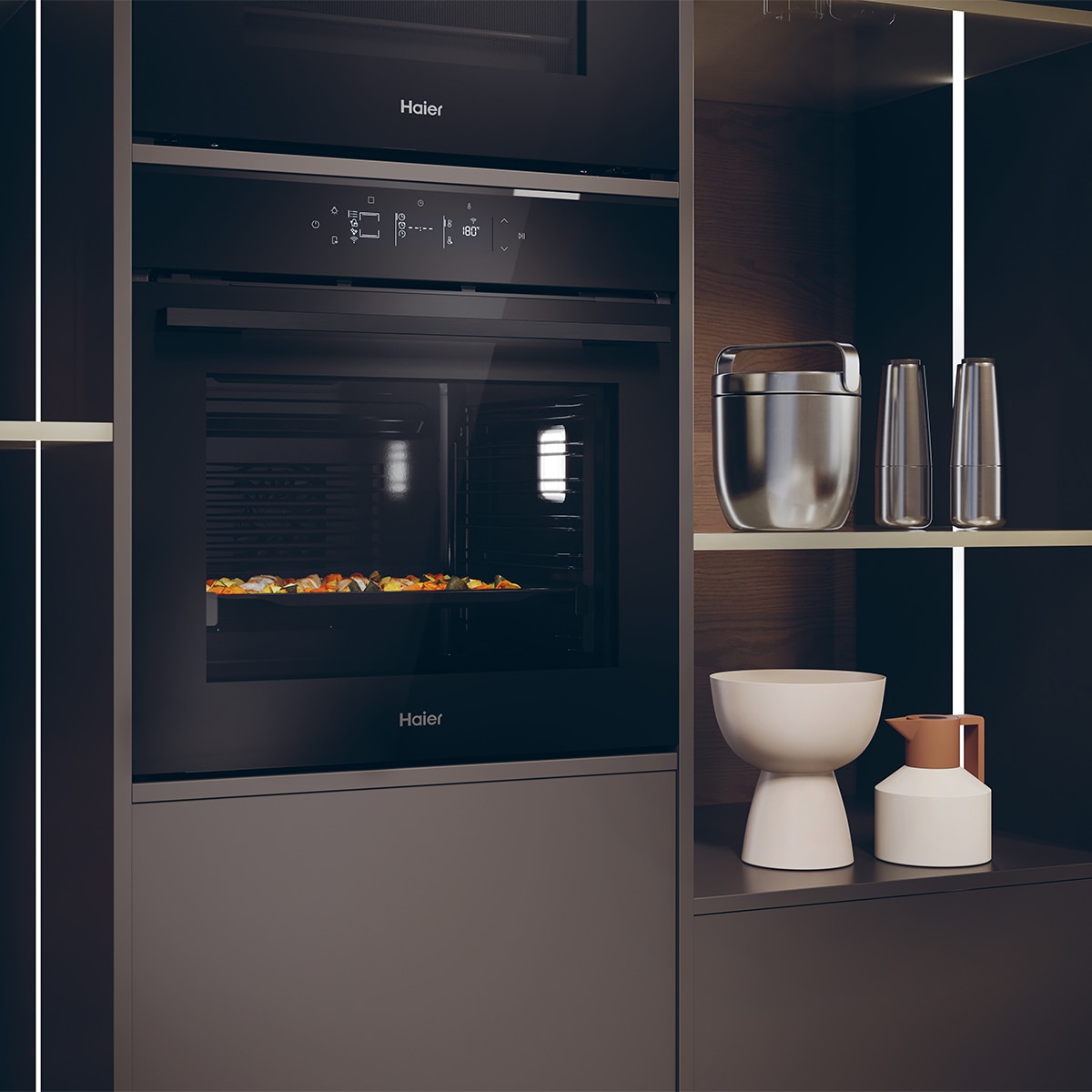 Horno multifunción Haier, 78 litros, Pirolítico y Cámara Interior - H6 ID46R5YTB Negro-15