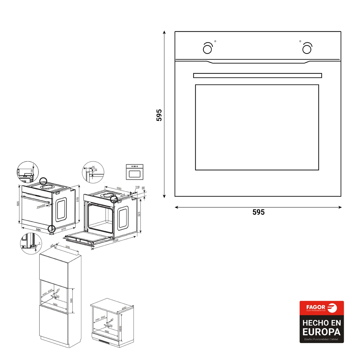 Horno multifunción Fagor de 77 litros Classic - 9H-110BX Negro-2