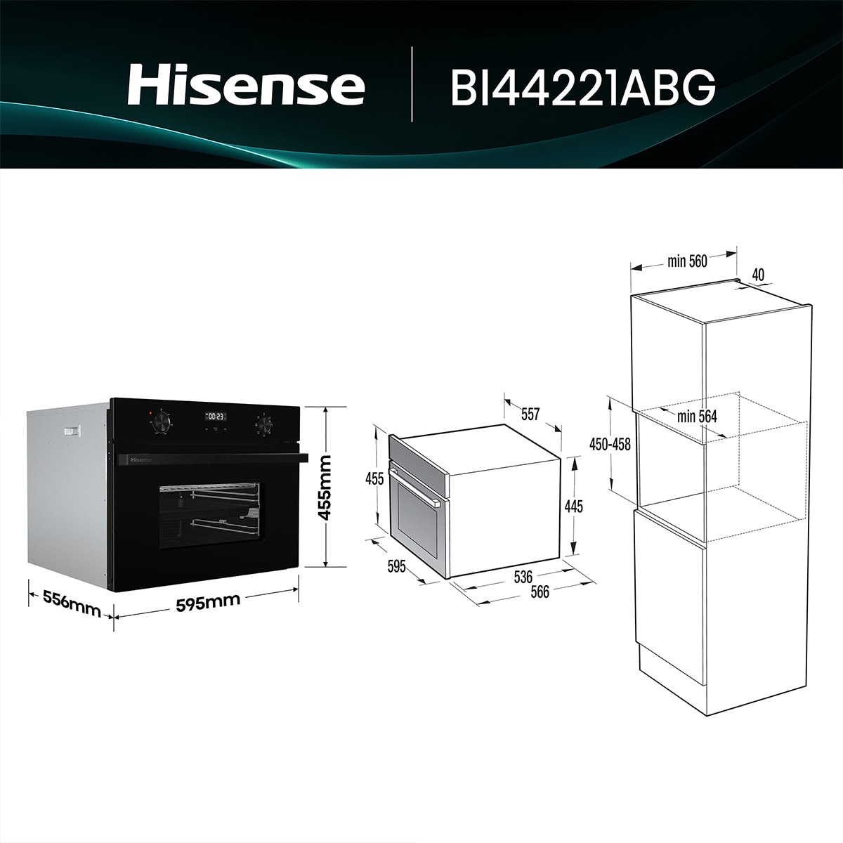 Horno multifunción compacto Hisense con diseño horno de leña negro - BI44221ABG - Cristal negro Cristal negro-2