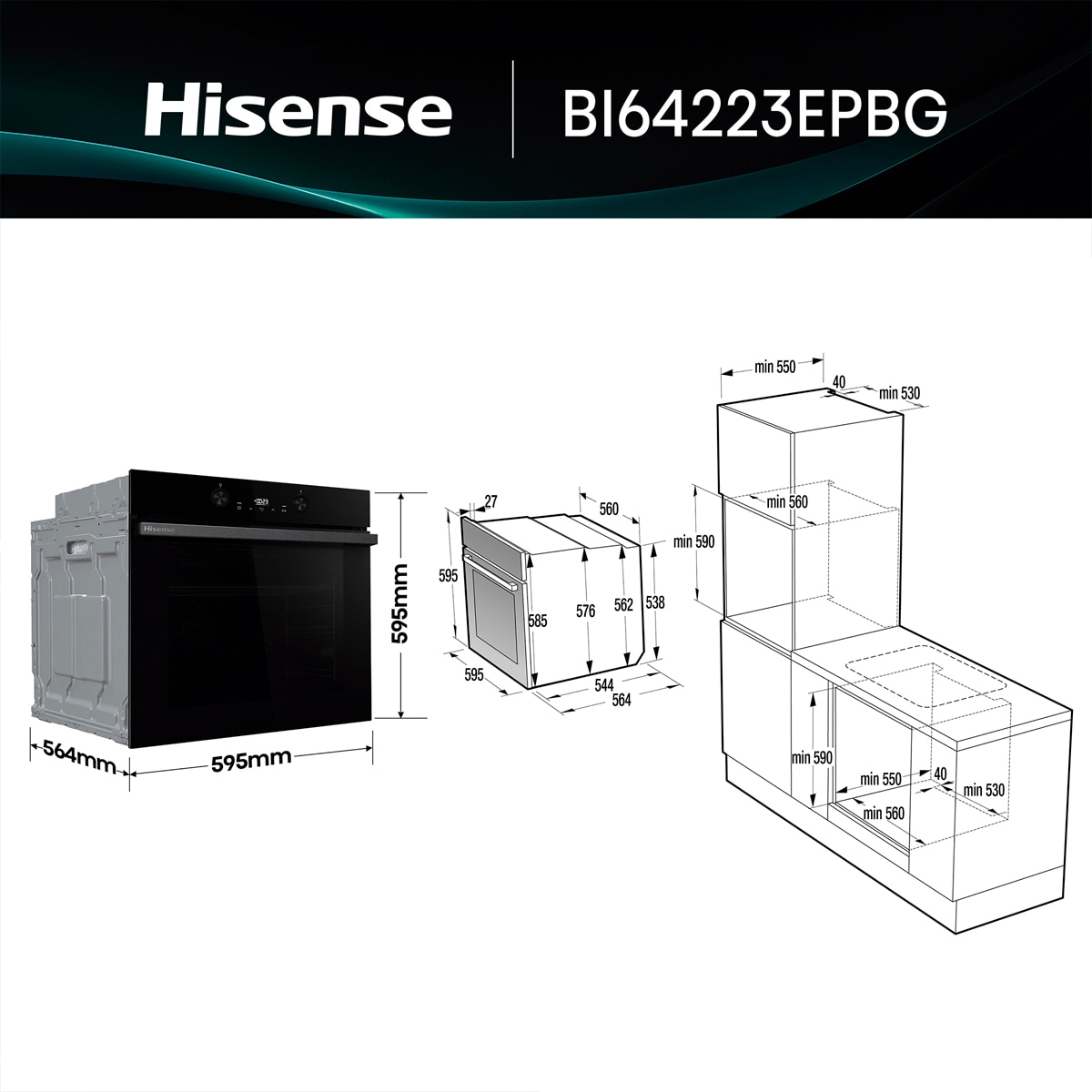 Horno multifunción pirolítico Hisense con función Air Fry - BI64223EPBG - Cristal negro Cristal negro-2