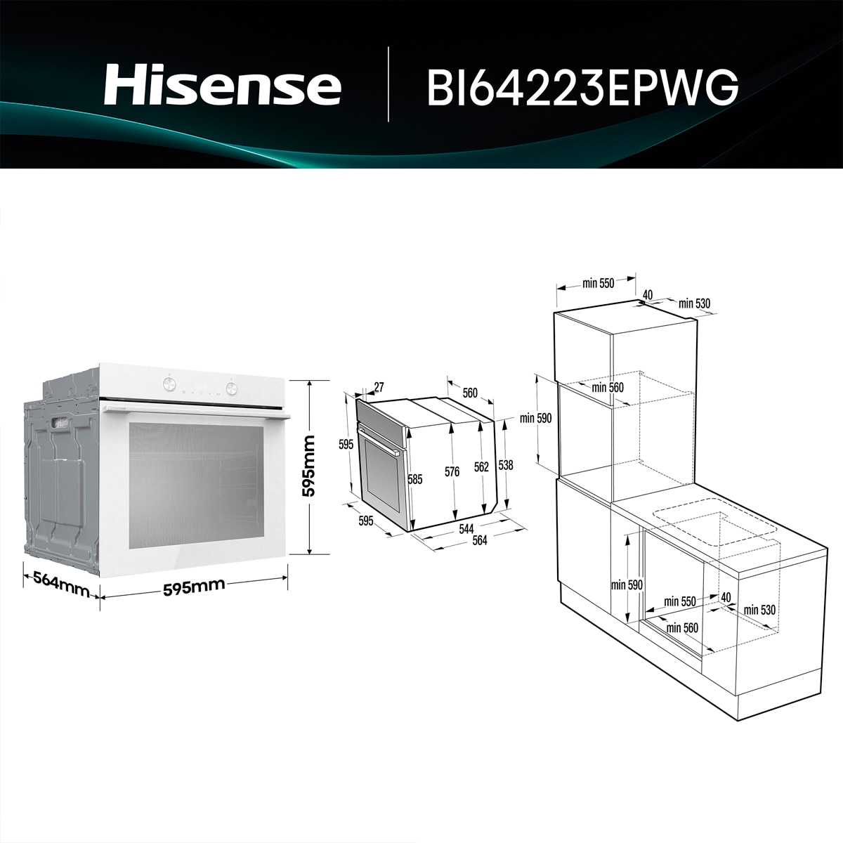 Horno multifunción Hisense pirolítico con función Air Fry - BI64223EPWG - Cristal blanco Cristal blanco-2