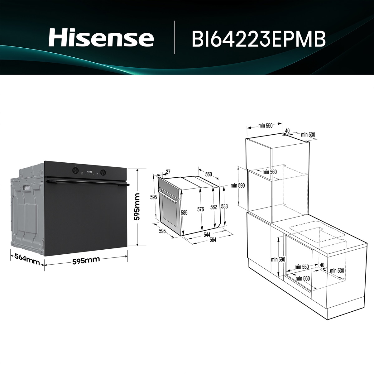 Horno multifunción Hisense pirolítico con función Air Fry - BI64223EPMB - Negro mate Negro mate-2