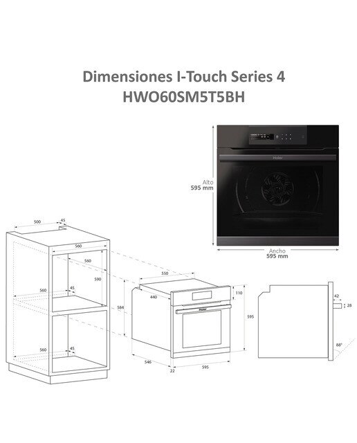 Horno multifunción Haier WIFI y limpieza por Aquálisis I-Touch Series 4- HWO60SM5T5BH - Negro Negro-2