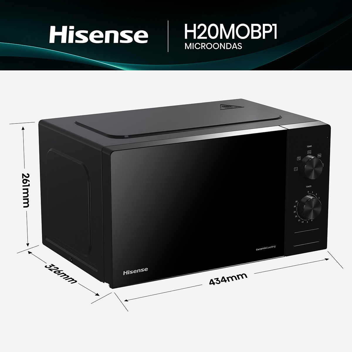 Microondas Hisense H20MOBP1 con capacidad de 20 litros Negro-2