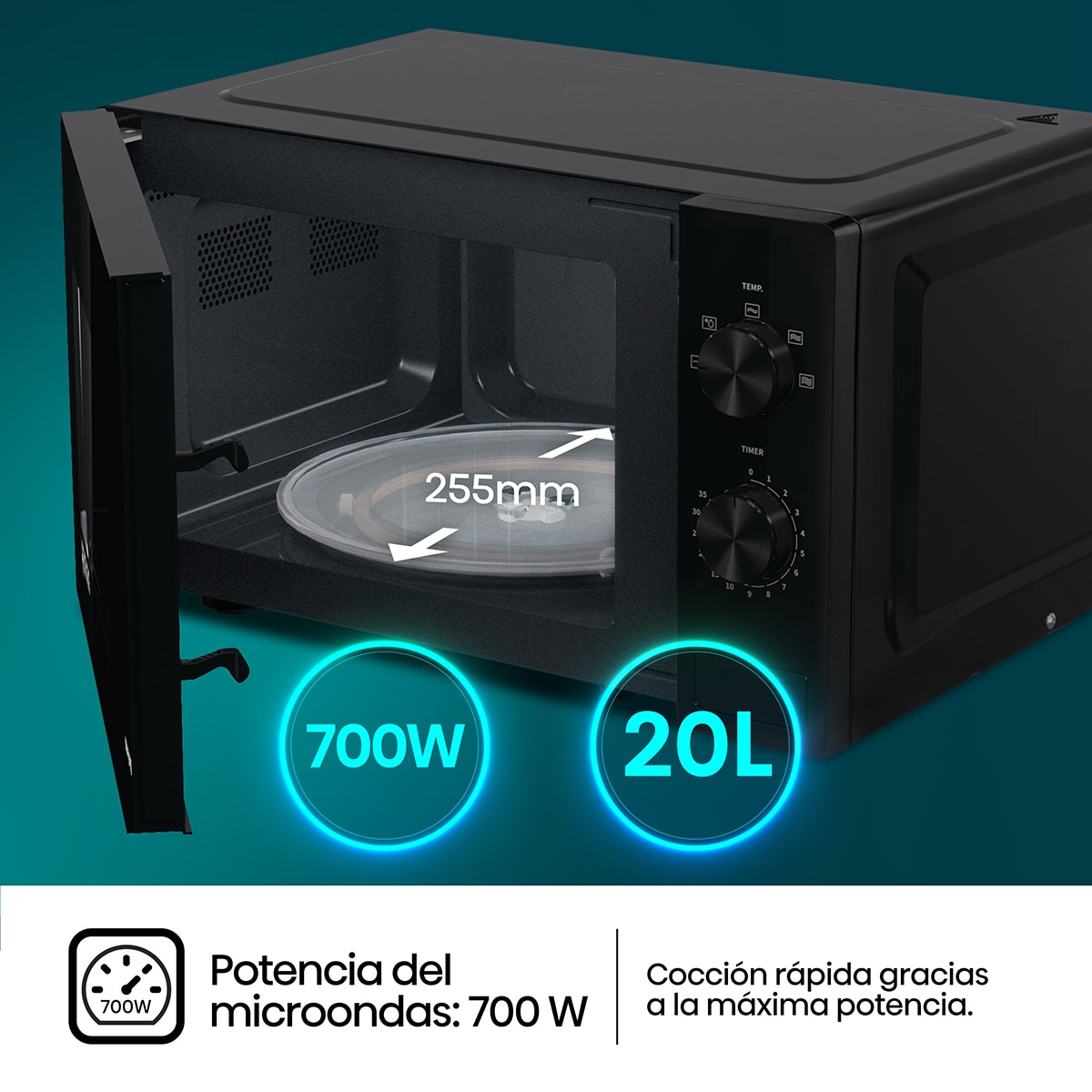 Microondas Hisense H20MOBP1 con capacidad de 20 litros Negro-6