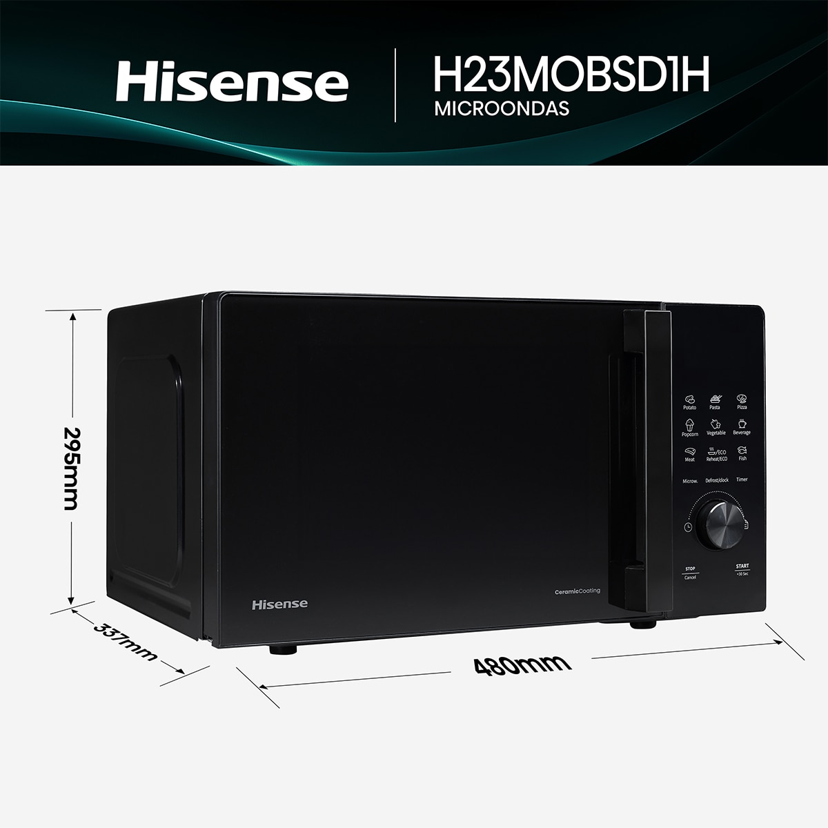 Microondas Hisense 23 litros sin grill - H23MOBSD1H Negro-2