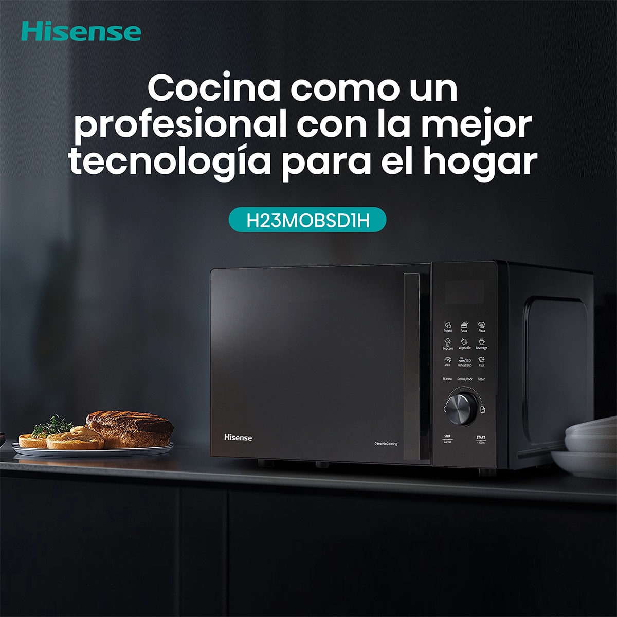 Microondas Hisense 23 litros sin grill - H23MOBSD1H Negro-13