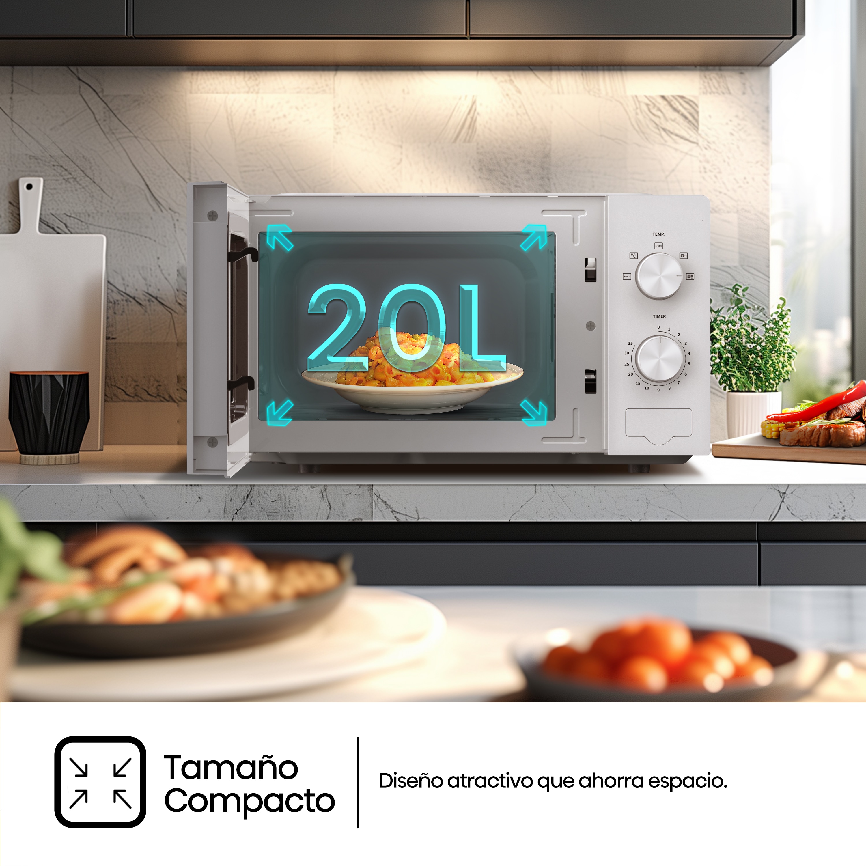 Microondas Hisense con capacidad de 20 litros - H20MOWP1 Blanco-13