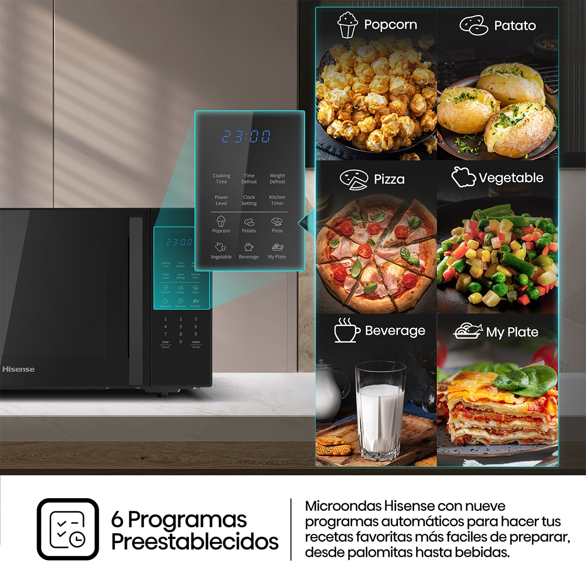 Microondas Hisense 29 litros, sin grill - H29MOBS9H Negro-5