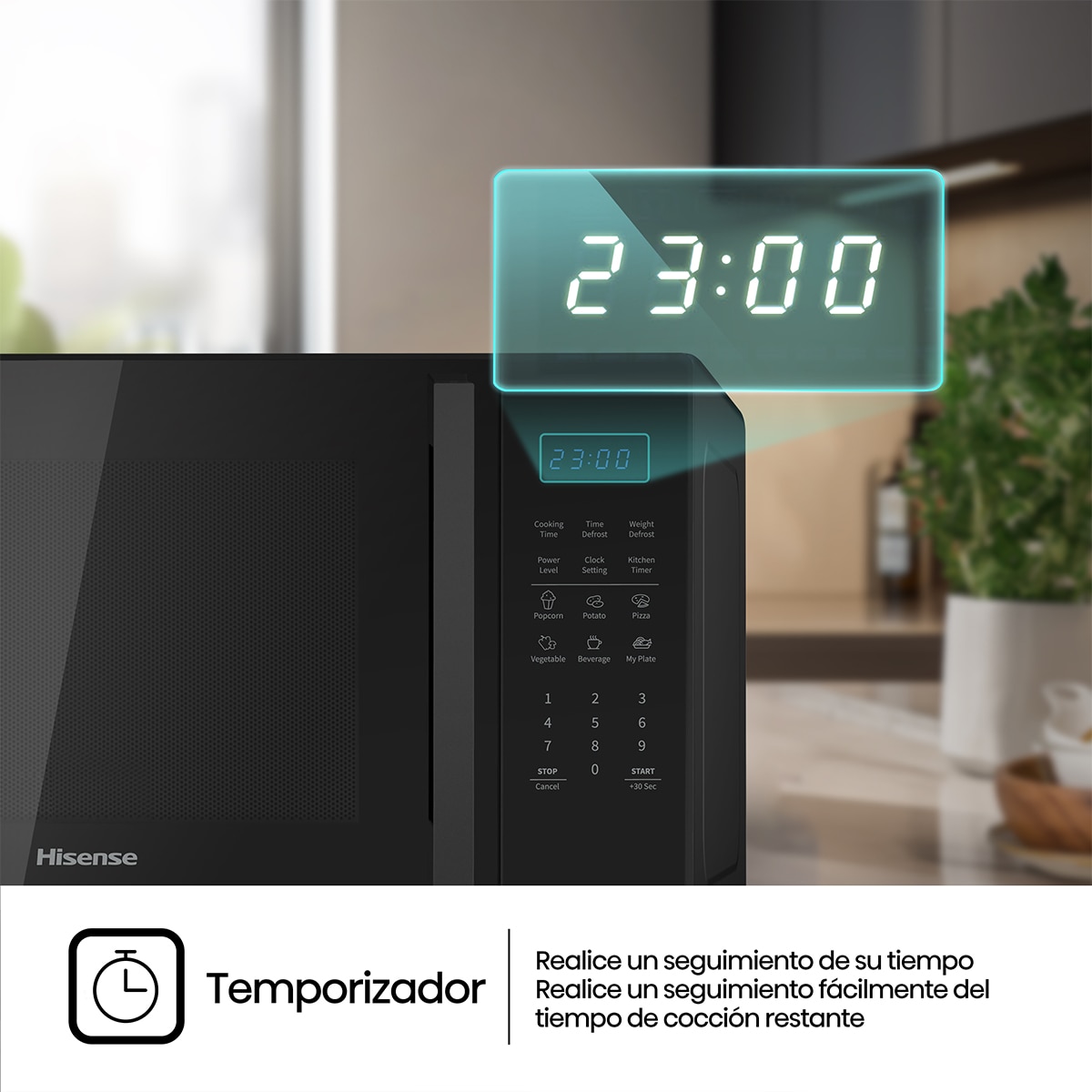 Microondas Hisense 29 litros, sin grill - H29MOBS9H Negro-9