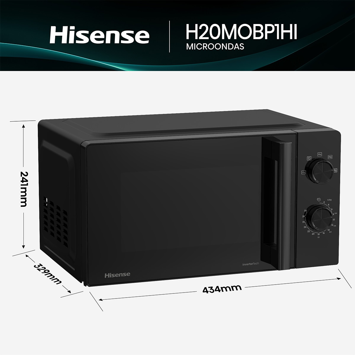 Microondas Hisense con capacidad 20 litros - H20MOBP1HI Negro-2