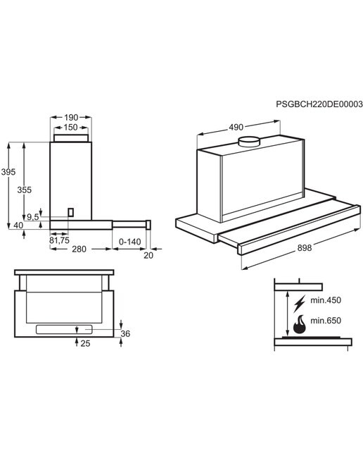 Exaustor Telescópico Encastrável AEG 6000 ExtractionTech DPE5960M de 4 Velocidades e 90 cm - Inox Anti dedadas Inox anti marcas-10