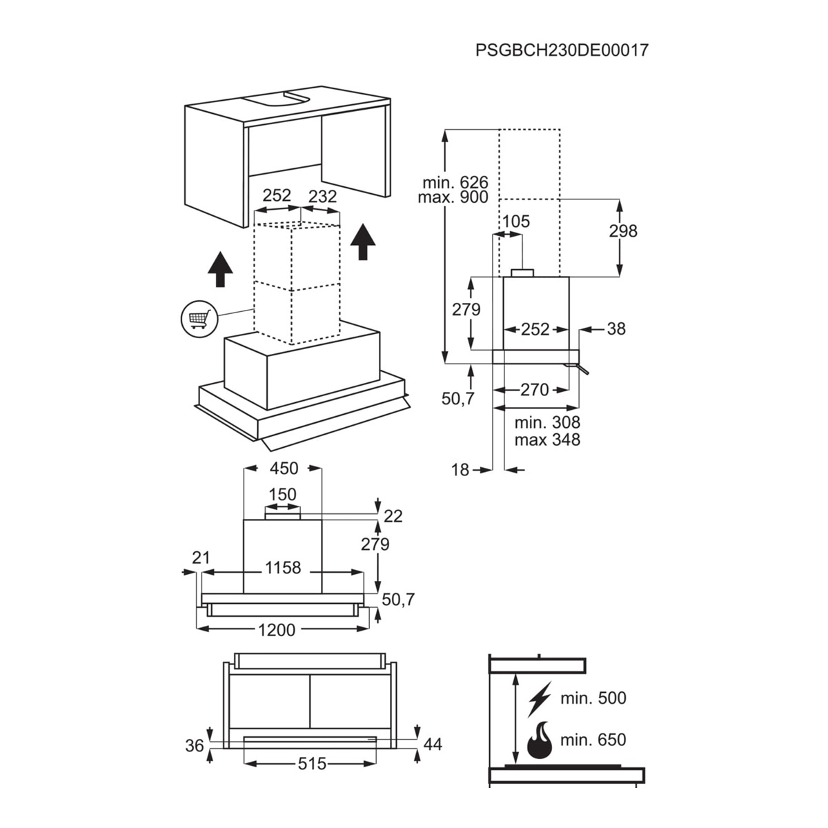 Campana extractora integrada AEG con 3 velocidades + intensiva - GDE682HM Inox antihuellas-2