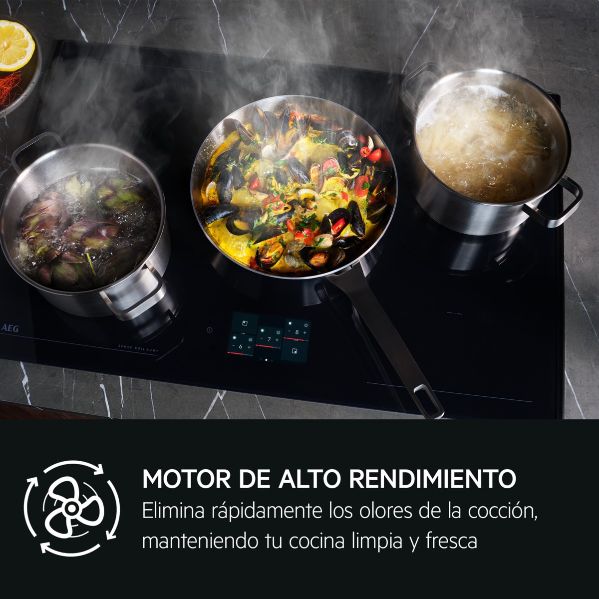 Campana extractora integrada AEG con 3 velocidades + intensiva - GDE682HM Inox antihuellas-9
