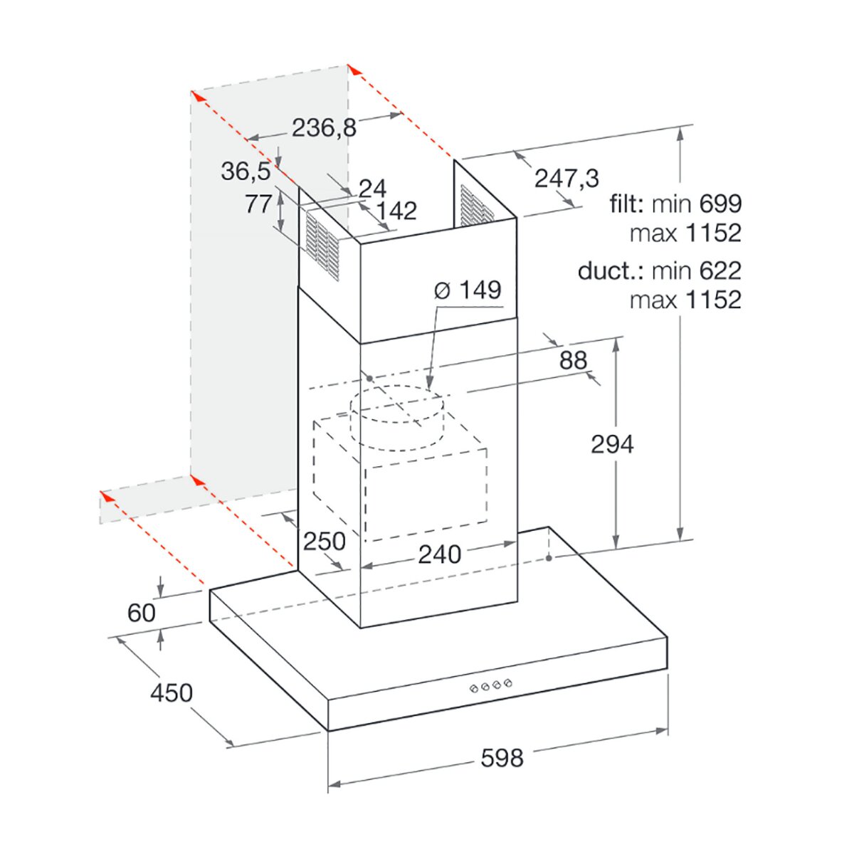 Exaustor de Parede Indesit IHBS 6.5 LM X com 3 Velocidades e de 60 cm - Inox Inox-2
