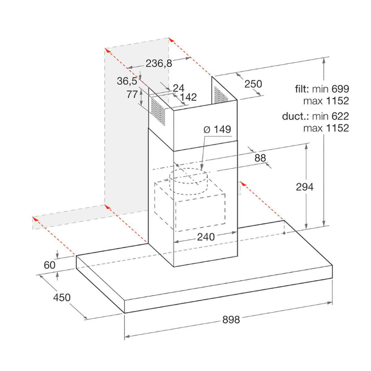 Exaustor de Parede Indesit IHBS 9.4 LM X com 3 Velocidades e de 90 cm - Inox Inox-2