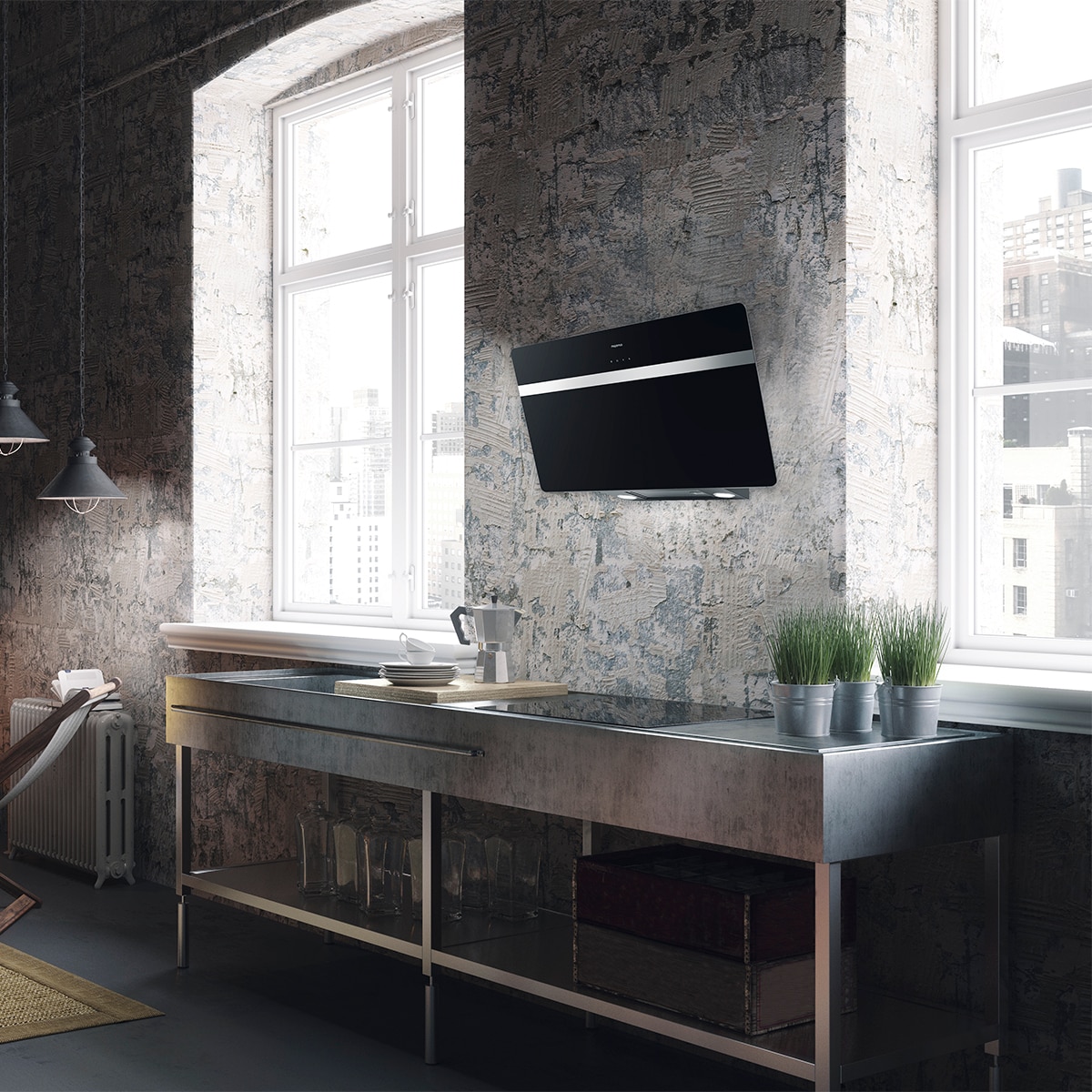 Campana decorativa Mepamsa aspiración perimetral - Línea 90 - Cristal negro Cristal negro-3