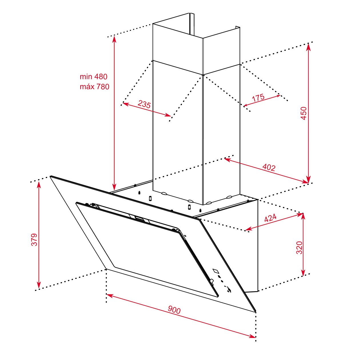Exaustor de Parede Teka DVT 98660 BK Extração Perimetral e Função FreshAir com 4 Velocidades e de 90 cm - Preto Vidro preto-3