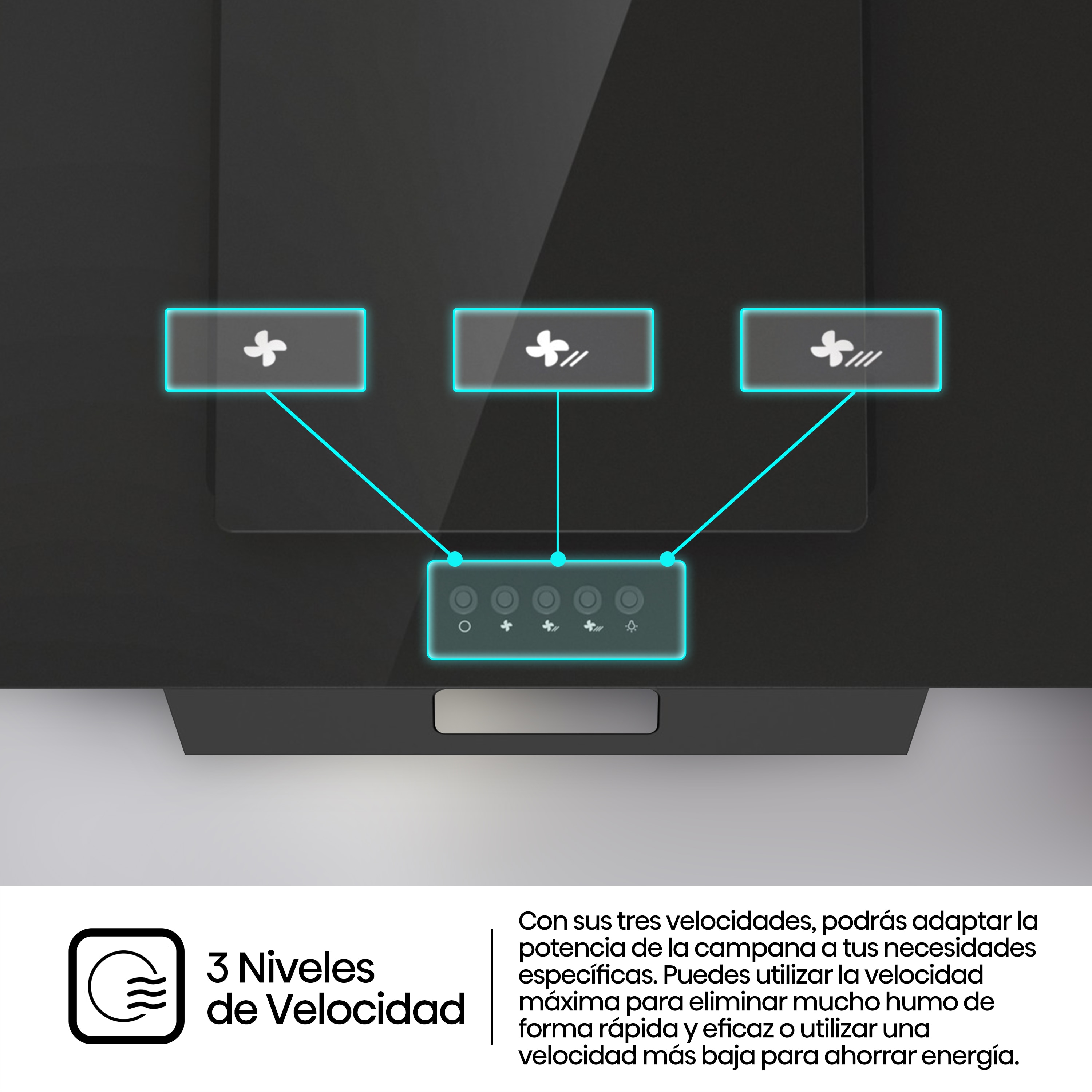 Campana decorativa Hisense 3 velocidades - CH6IN6BXBG Negro/Acero inox-9