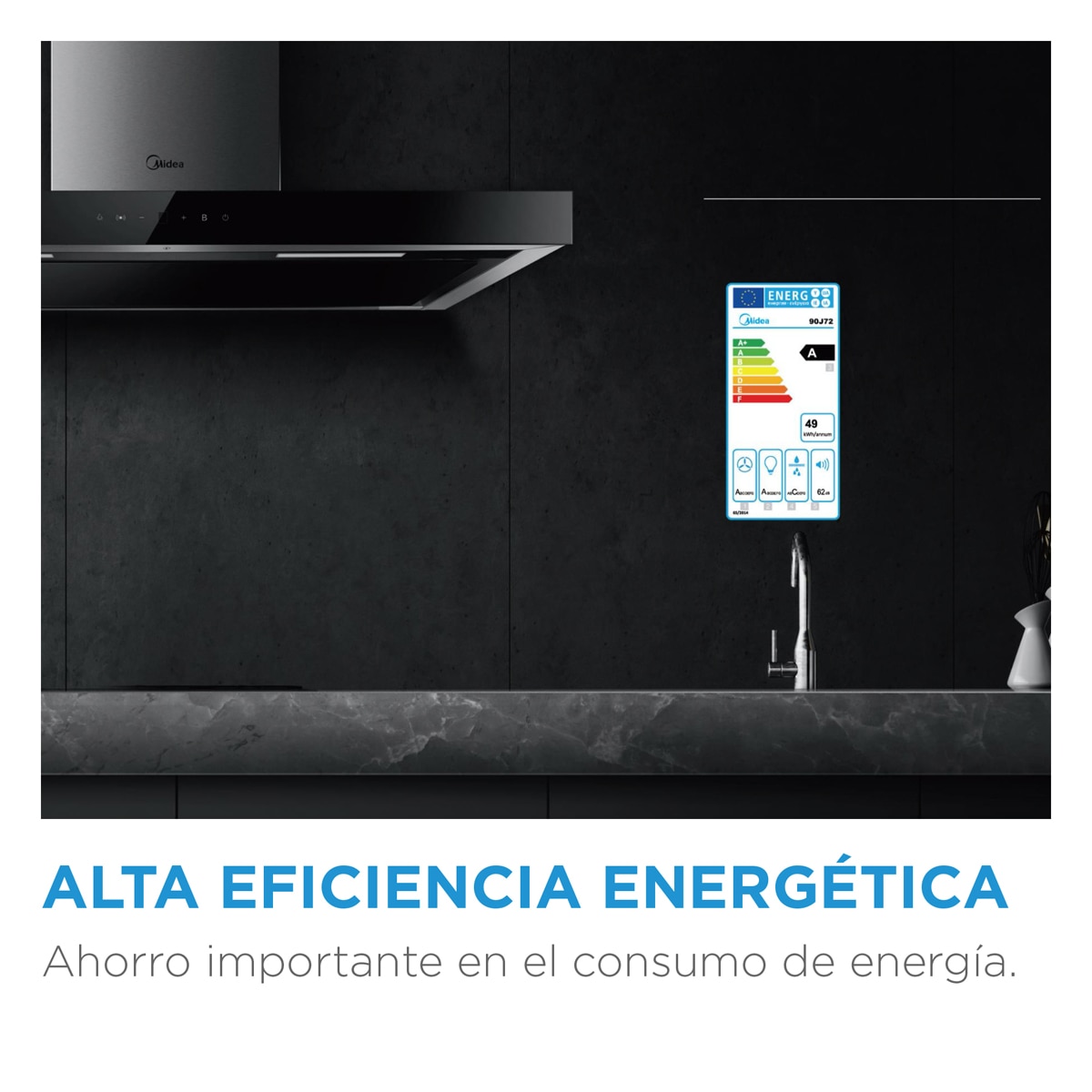 Campana decorativa Midea 4 niveles de potencia - MH60B4300B-ES Inox-4