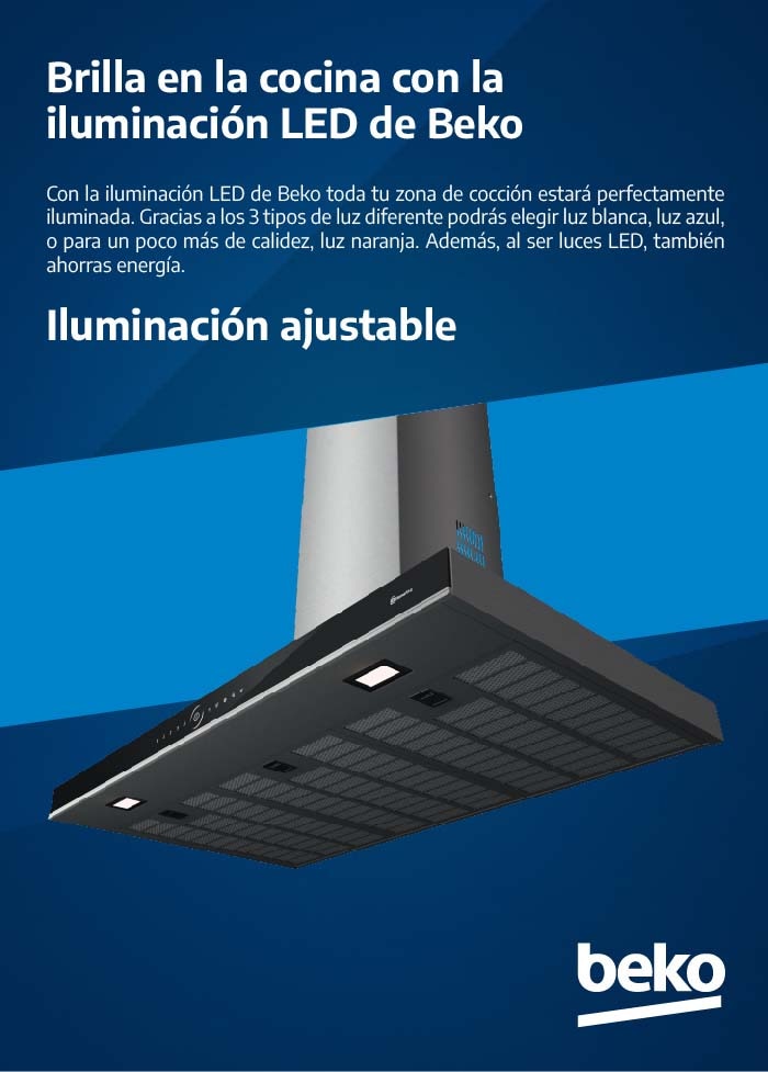 Campana decorativa Beko con 3 velocidades + Booster - BHCA96641BBHS Negro-10