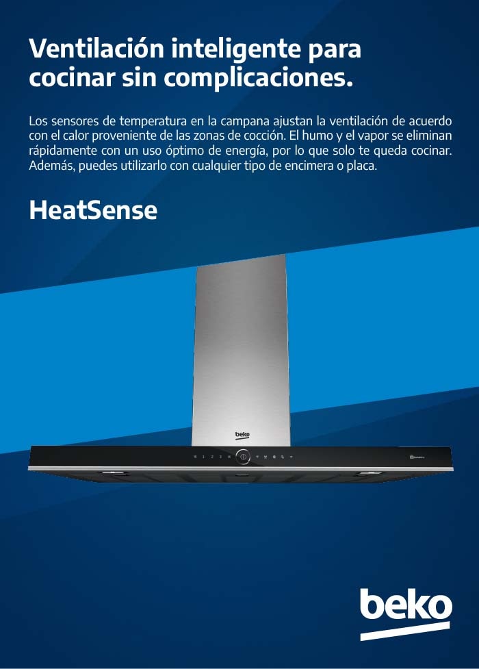Campana decorativa Beko 3 niveles de potencia + Booster - BHCA66641BBHS Negro-9