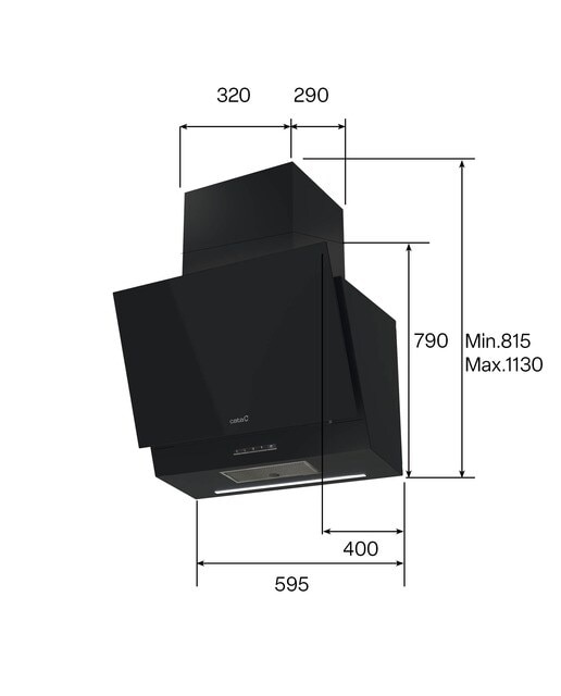 Campana decorativa Cata 3 velocidades + 1 turbo - THALASSA 600GBK /G Cristal negro-5