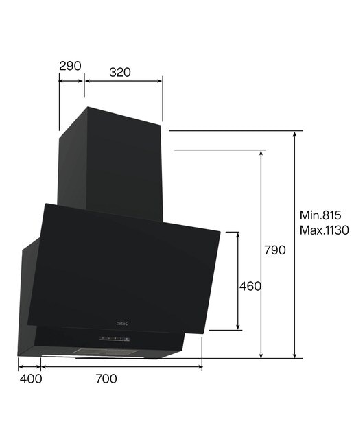Exaustor de Parede Cata THALASSA 700GBK /G de 3 Velocidades + 1 Turbo e de 70 cm - Vidro Preto Vidro preto-5