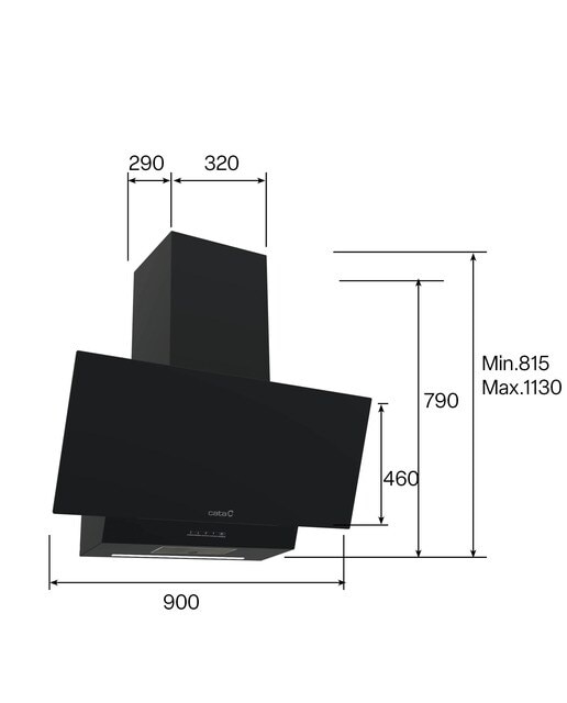 Exaustor de Parede Cata THALASSA 900GBK /G de 3 Velocidades + 1 Turbo e de 90 cm - Vidro Preto Vidro preto-5