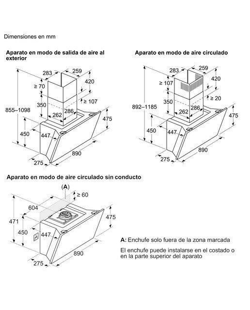 Campana decorativa Balay, inclinada, aspiración perimetral, 5 velocidades - 3BC599AN Cristal negro-2