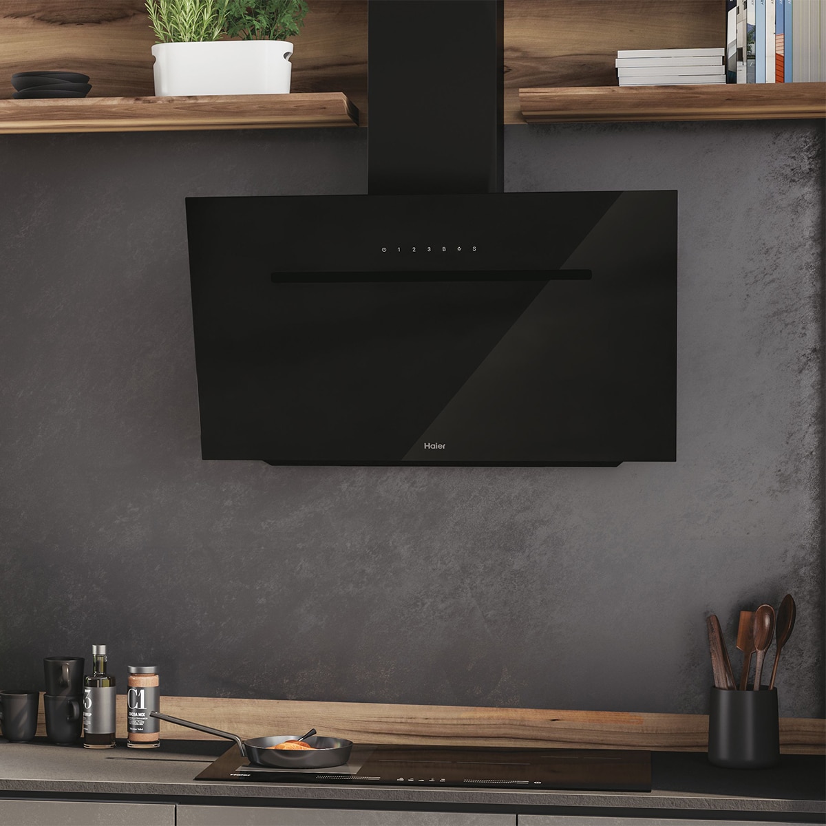Campana decorativa Haier con 4 velocidades control táctil - HADG9BCS6BVOC Negro-4
